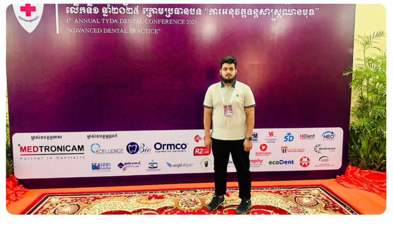 AHD International team representative at the 1st Annual TYDA Dental Conference 2025, Advanced Dental Practice event in Cambodia